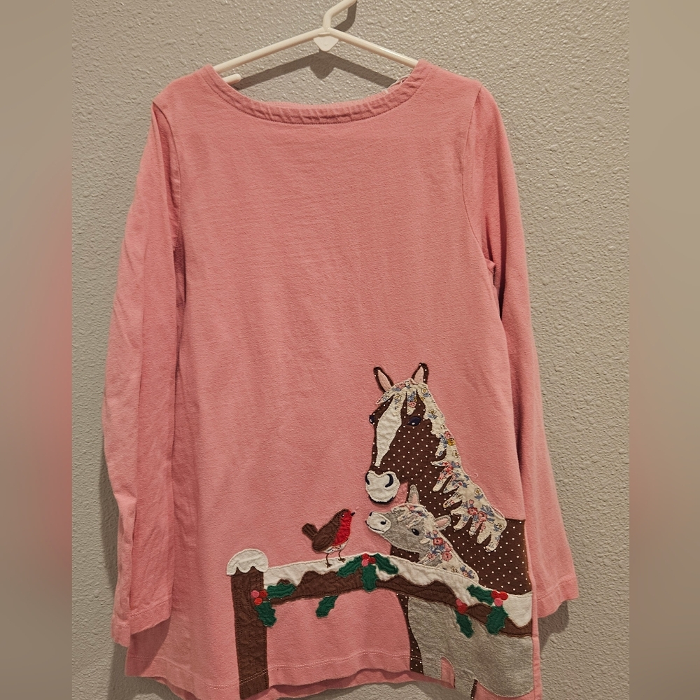 Mini Boden Pink Long Sleeve Tunic/Dress with Horse and Bird Design Size 8/9